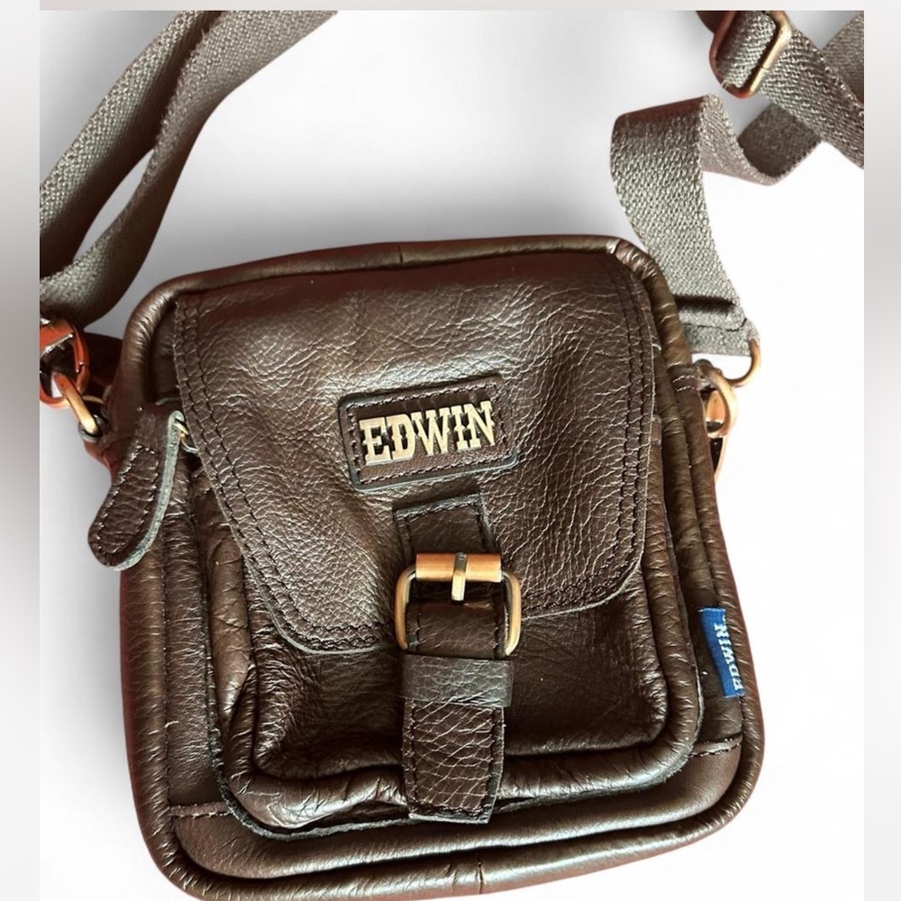 Edwin Brown Leather Messenger Bag with Adjustable Strap